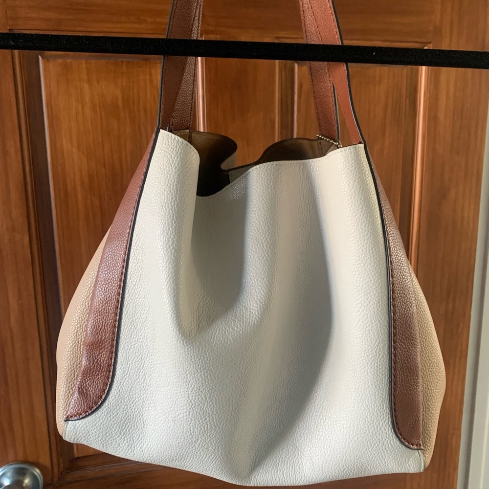 Coach Two-Tone Cream and Brown Leather Shoulder Bag - Picture 2 of 5